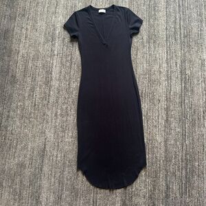 Wilfred Free Black V Neck Ribbed Jersey Stretch Midi Dress, Size S